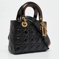 Pre Owned Dior Black Cannage Patent Leather Small Lady Dior Tote