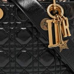 Pre Owned Dior Black Cannage Patent Leather Small Lady Dior Tote