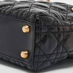 Pre Owned Dior Black Cannage Patent Leather Small Lady Dior Tote
