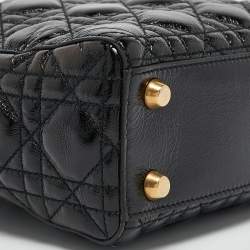 Pre Owned Dior Black Cannage Patent Leather Small Lady Dior Tote