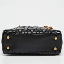Pre Owned Dior Black Cannage Patent Leather Small Lady Dior Tote
