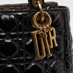 Pre Owned Dior Black Cannage Patent Leather Small Lady Dior Tote