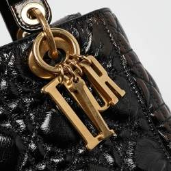 Pre Owned Dior Black Cannage Patent Leather Small Lady Dior Tote