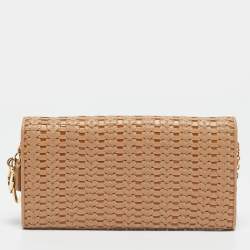 Pre Owned Dior Beige Woven Patent and Leather Lady Dior Rendezvous Wallet on Chain