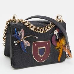 Pre Owned Dior Black Leather Embellished Diorama Club Shoulder Bag