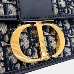Pre Owned Dior Navy Blue Fabric Oblique 30 Montaign Bag
