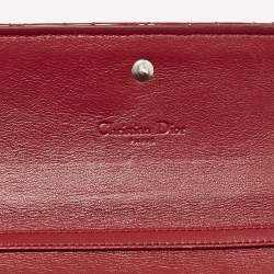 Pre Owned Dior Red Cannage Patent Leather Lady Dior Wallet On Chain