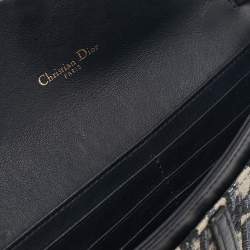 Pre Owned Dior Navy Blue Oblique Canvas and Leather Saddle Wallet on Chain