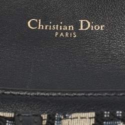 Pre Owned Dior Navy Blue Oblique Canvas and Leather Saddle Wallet on Chain