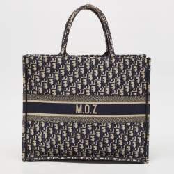 Dior Navy Blue Oblique Embroidered Canvas Large Book Tote