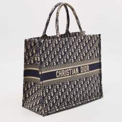 Dior Navy Blue Oblique Embroidered Canvas Large Book Tote