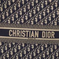 Dior Navy Blue Oblique Embroidered Canvas Large Book Tote