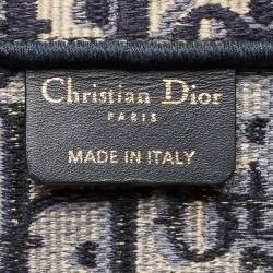 Dior Navy Blue Oblique Embroidered Canvas Large Book Tote