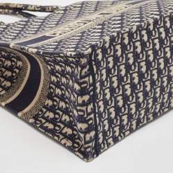 Dior Navy Blue Oblique Embroidered Canvas Large Book Tote
