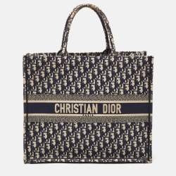 Dior Navy Blue Oblique Embroidered Canvas Large Book Tote