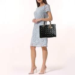 Dior Black Cannage Patent Leather Large Lady Dior Tote
