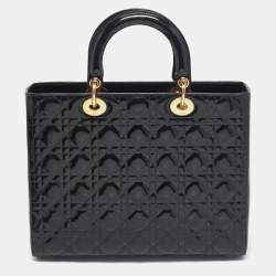 Dior Black Cannage Patent Leather Large Lady Dior Tote