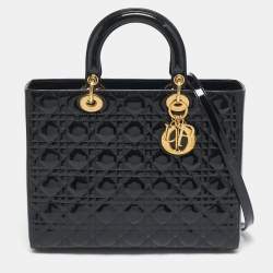 Dior Black Cannage Patent Leather Large Lady Dior Tote