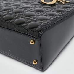 Dior Black Cannage Patent Leather Large Lady Dior Tote