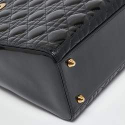 Dior Black Cannage Patent Leather Large Lady Dior Tote