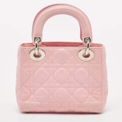 Pre Owned Dior Pink Cannage Leather Mini Lady Dior Tote