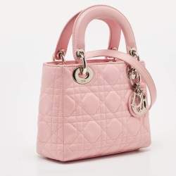 Pre Owned Dior Pink Cannage Leather Mini Lady Dior Tote