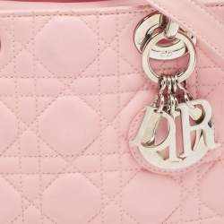 Pre Owned Dior Pink Cannage Leather Mini Lady Dior Tote