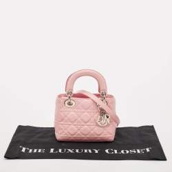 Pre Owned Dior Pink Cannage Leather Mini Lady Dior Tote
