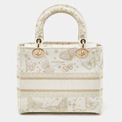 Pre Owned Dior White Embroidered Canvas Zodiac Medium Lady D-Lite Bag