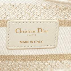 Pre Owned Dior White Embroidered Canvas Zodiac Medium Lady D-Lite Bag
