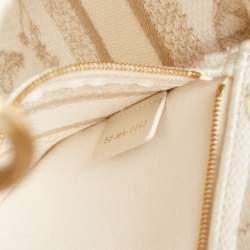 Pre Owned Dior White Embroidered Canvas Zodiac Medium Lady D-Lite Bag