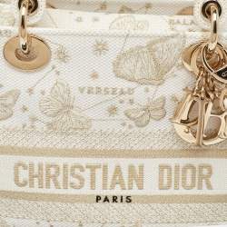 Pre Owned Dior White Embroidered Canvas Zodiac Medium Lady D-Lite Bag
