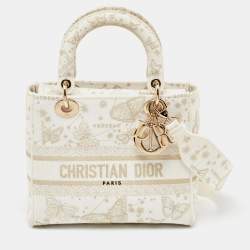Pre Owned Dior White Embroidered Canvas Zodiac Medium Lady D-Lite Bag