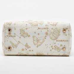 Pre Owned Dior White Embroidered Canvas Zodiac Medium Lady D-Lite Bag