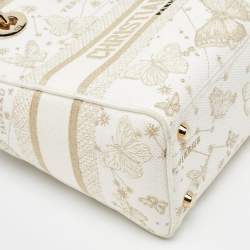 Pre Owned Dior White Embroidered Canvas Zodiac Medium Lady D-Lite Bag