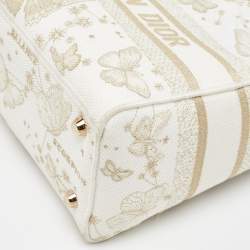 Pre Owned Dior White Embroidered Canvas Zodiac Medium Lady D-Lite Bag