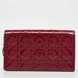 Pre Owned Dior Red Cannage Patent Leather Lady Dior Pouch Chain Clutch