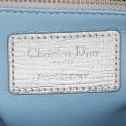 Pre Owned Dior Silver Cannage Leather Small Lucky Badges Lady Dior Tote