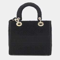 Dior Black Canvas Lady D-Lite Medium Handbag