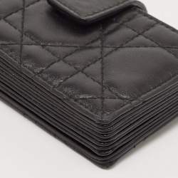 Pre Owned حافظة بطاقات ديور ليدي ديور جلد لامع كاناج سوداء 5 أقسام 