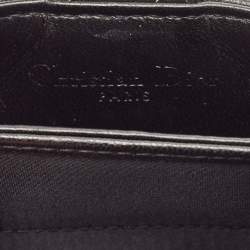 Pre Owned حافظة بطاقات ديور ليدي ديور جلد لامع كاناج سوداء 5 أقسام 