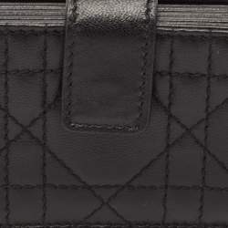 Pre Owned حافظة بطاقات ديور ليدي ديور جلد لامع كاناج سوداء 5 أقسام 