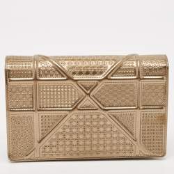 Pre Owned Dior Gold Leather Diorama Wallet on Chain