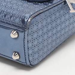 Pre Owned Dior Metallic Blue Micro Cannage Leather Micro Lady Dior Tote