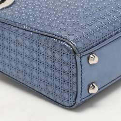 Pre Owned Dior Metallic Blue Micro Cannage Leather Micro Lady Dior Tote