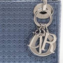 Pre Owned Dior Metallic Blue Micro Cannage Leather Micro Lady Dior Tote
