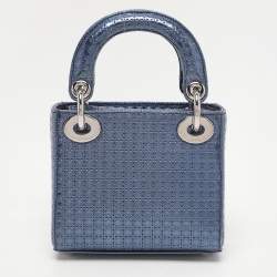 Pre Owned Dior Metallic Blue Micro Cannage Leather Micro Lady Dior Tote