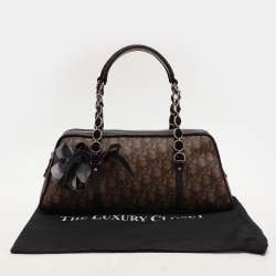 Pre Owned Dior Brown Oblique Coated Canvas, Velvet and Leather Trotter Romantique Satchel