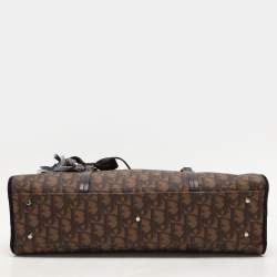 Pre Owned Dior Brown Oblique Coated Canvas, Velvet and Leather Trotter Romantique Satchel
