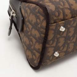 Pre Owned Dior Brown Oblique Coated Canvas, Velvet and Leather Trotter Romantique Satchel